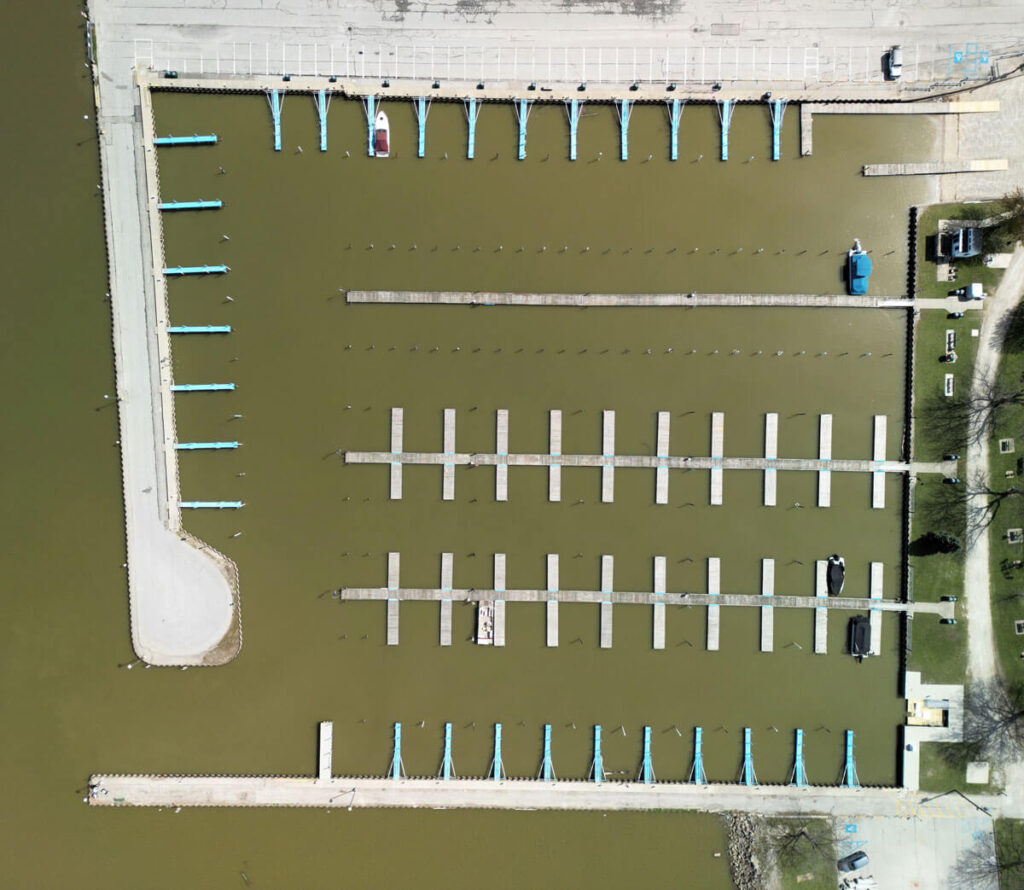 Boat docks, overhead view, boats